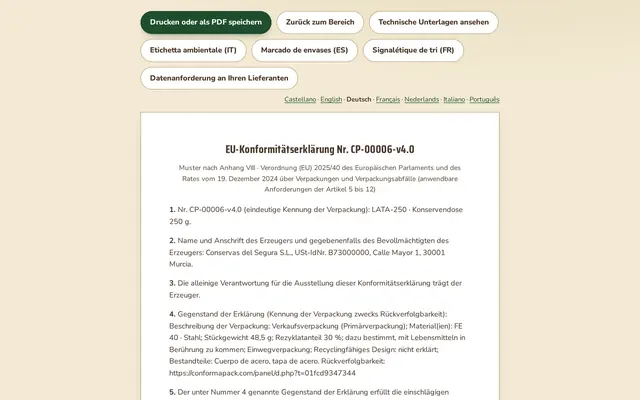 Die Erklärung — ConformaPack-Panel auf Deutsch